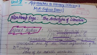 Northrop Frye  The Archetypes of Literature  Approaches to Literary criticism  MA English Sem 1 [upl. by Tacy]