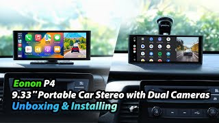 How to install Eonon P4 933quot CarPlay amp Android Auto portable screen w 4K dashcam amp backup camera [upl. by Kunin]