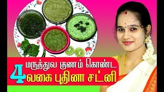 மருத்துவகுணம் மிகுந்த 4 வகையான புதினா சட்னி  4 Types of Chutney Recipes  Sweety Tv [upl. by Kedezihclem]