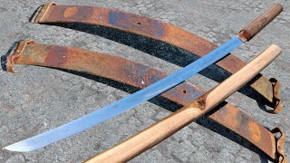 Forging a KATANA Out Of Rusted Toyota Spring – Sword Making [upl. by Sivatnod]