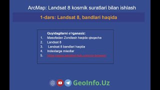 1dars Landsat 8 bandlari haqida gis arcmap map remotesensing arcgisdarslari [upl. by Nnarual]