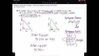 Congruent and Similar Triangles Geometry Regents January 2023 29 [upl. by Helbon]