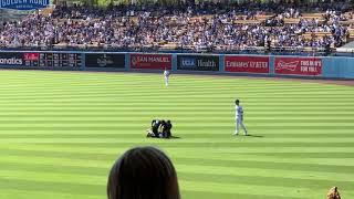 Fan runs on field to hug Cody Bellinger [upl. by Ateuqram]