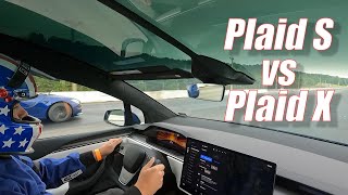 Tesla Model X Plaid vs Model S Plaid Drag Race and more [upl. by Whall]