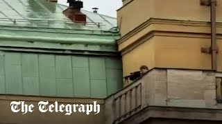 Brave man shouts shoot here you fer in bid to distract Prague shooter from targeting students [upl. by Crist]