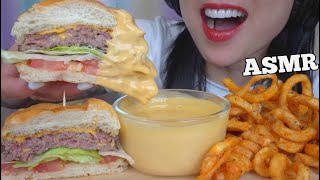 ASMR BEST BURGER CURLY FRIES  CHEESE SAUCE EATING SOUNDS LIGHT WHISPERS  SASASMR [upl. by Atinal757]