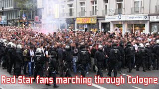 Red Star Belgrade fans marching through Cologne 1 FC Köln  Red Star [upl. by Jahncke493]