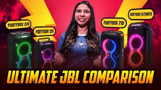 JBL Partybox 120 vs 320 vs 710 vs Ultimate The Ultimate Party Speaker Comparison [upl. by Eilesor]