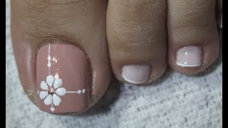 DISEÑO DE UÑAS FLOR Y FRANCES PARA PIES FACIL DE HACER  FLOWERS NAIL ART  FRENCH NAIL ART  NLC [upl. by Nussbaum]