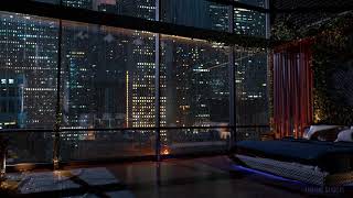 Luxury Chicago Apartment  Rain on Window Sounds For Sleeping  Bedroom Ambience  8Hrs [upl. by Susumu756]