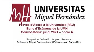 Valencià Llengua i Literatura Juliol de 2021  Opció A [upl. by Macintyre]