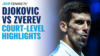 Novak Djokovic vs Alexander Zverev Thriller CourtLevel Highlights  Nitto ATP Finals 2021 [upl. by Llehcam]