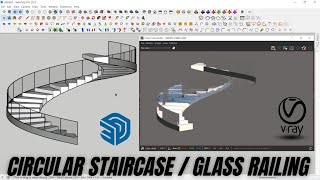 Circular staircase l Glass railing l Vray [upl. by Elita]