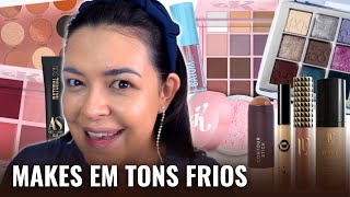 MAQUIAGEM EM TONS FRIOS  INDICAÇÃO DE PRODUTOS  1 Paleta 2 Tipos de Olhos com 12 Shades [upl. by Neirod]