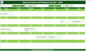 Printable Holiday and Event Calendar in Excel  FREE Download [upl. by Nyrol]