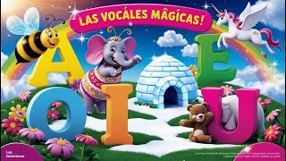 🎉 ¡Aprende las Vocales AEIOU  🐝🦄🐘🌟🧊 Canciones para niños 🎶 [upl. by Matelda920]