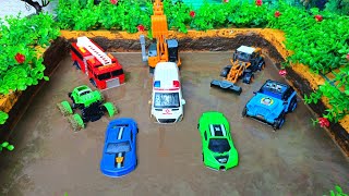 Cleaning toy cars stuck in mud trucks tractors police cars racing cars [upl. by Ramhaj853]