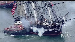 USS Constitution Underway In Boston Harbor For First Time In A Year Fires 21Gun Salute [upl. by Graniela550]