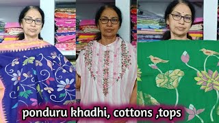 hand loom cottons and ponduru khadi sarees amp topssuseela fashion point [upl. by Enomahs]