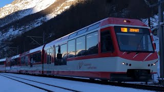 FRDE Trafic ferroviaireBahnverkehr MGB Matterhorn Gotthard Bahn BVZ Brig Visp Zermatt  TPS [upl. by Zaneski]