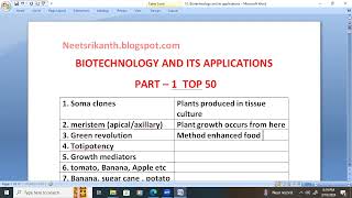 Biotechnology and its applications part 1 top 50  neet srikanth [upl. by Marty232]