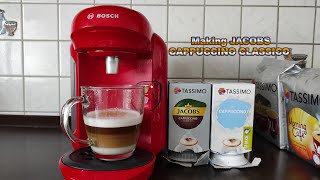 Bosch Tassimo Coffee Machine  Making a JACOBS CAPPUCCINO CLASSICO [upl. by Whitman991]