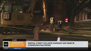 Road closures downtown due to street collapse and gas main break [upl. by Carolan584]