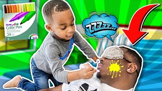 DJ Drawing On Daddy Face Prank  The Prince Family Clubhouse [upl. by Nivlek]