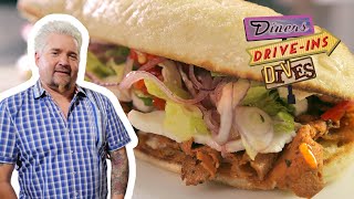 Guy Fieri Eats PlantBased Deli quotMeatsquot in Minneapolis  Diners DriveIns and Dives  Food Network [upl. by Enitsirt833]