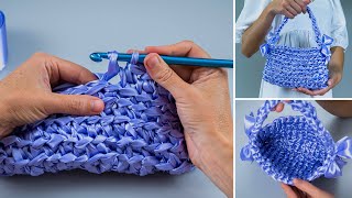 Easy crochet bag with satin ribbon [upl. by Alessandro]