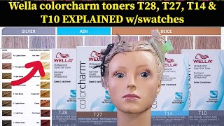 Wella colorcharm toners T28 T27 T14 and T10 EXPLAINED with swatches [upl. by Clarkin]