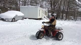 BOBBY RIDEING HIS 1982 HONDA ATC 200 THREE WHEELER IN THE SNOW IN THE YEAR 2021 [upl. by Sseb]