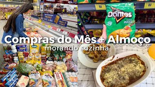 COMPRAS DO MÊS MORANDO SOZINHA  ALMOÇO 😍 [upl. by Nylrebma610]