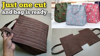 Just with one rectangle piece  Lunch box bag making at home Bag cutting and stitchingDIY Tote Bag [upl. by Lachman]