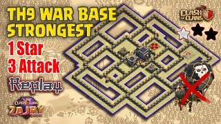 1 Bintang 3 Kali Serangan  Bukti Replay  TH9 War Base Terkuat  Clash of Clans [upl. by Emie]