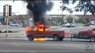 RAW VIDEO FOOTAGE Truck catches fire while driving on Broadway [upl. by Ayanat811]