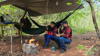 Acampamos numa mata fechada fiz meu Fogão a lenha de CUPIM pescaria raiz de bambu [upl. by Ybrad]