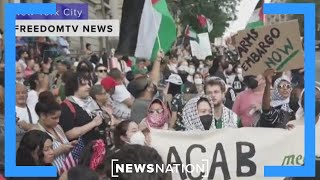 ProPalestinian protesters crash Harris campaign afterparty in New York  Morning in America [upl. by Lydnek]