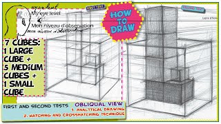 How to draw 7 cubes in oblique perspective 2 vanishing points Perspective oblique 2 points de fuite [upl. by Odlaumor100]