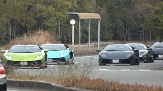 爆音と轟かせ続々と集結するド派手なランボルギーニ集団‼V12サウンド キャノンボールミーティング2024 ランボルギーニ アヴェンタドール ムルシエラゴ ウラカン カウンタック [upl. by Emilia]