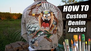 How To Custom Paint Denim Jackets Taz x Wild West Tutorial  DIY [upl. by Ynttirb]