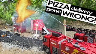 RC Pizza Delivery Van Crashes Blows Up Buildings RC Fire Trucks Put out the Fire [upl. by Cassidy]