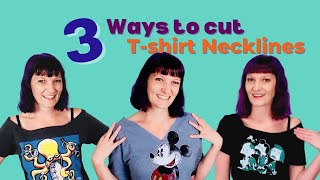 T Shirt Cutting Tutorial  Cut Necklines 3 Ways Boat Neck Vneck Off the Shoulder [upl. by Eceirahs530]