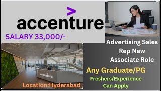 Accenture hiring Sales Rep New Associate Role FreshersExp Any GraduatePG Can Apply salary 33000 [upl. by Akiria947]