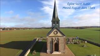 Vidéo aérienne Église Saint Aubin du Mesnil Fuguet Eure [upl. by Gussi62]