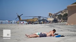 Marines biggest helicopter makes emergency landing in the middle of a beach  Mashable [upl. by Sida]