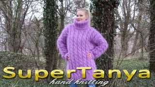 11022013 Purple hand knitted rich cable decorated mohair Tneck sweater by SuperTanya [upl. by Gerrard74]