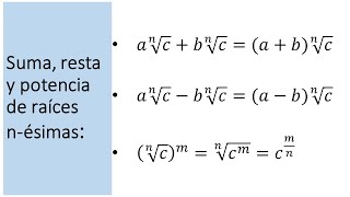 Suma resta y potencia de raíces n ésimas [upl. by Airelav872]