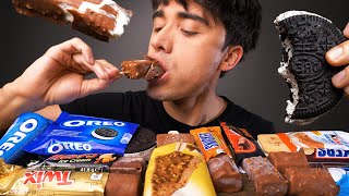 ASMR CANDY ICE CREAM BARS OREO TWIX SNICKERS MARS TOBLERONE BOUNTY KINDER CRUNCHY CHOCOLATE [upl. by Nyrat]