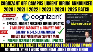 Cognizant Official Urgent Hiring Announced  Multiple Hirings  OFF Campus Drive For 20252020 Batch [upl. by Allenad]